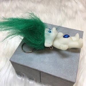Vintage 90’s NWOT Deadstock Orange Glow-in-the-Dark Gemstone Troll Keychain